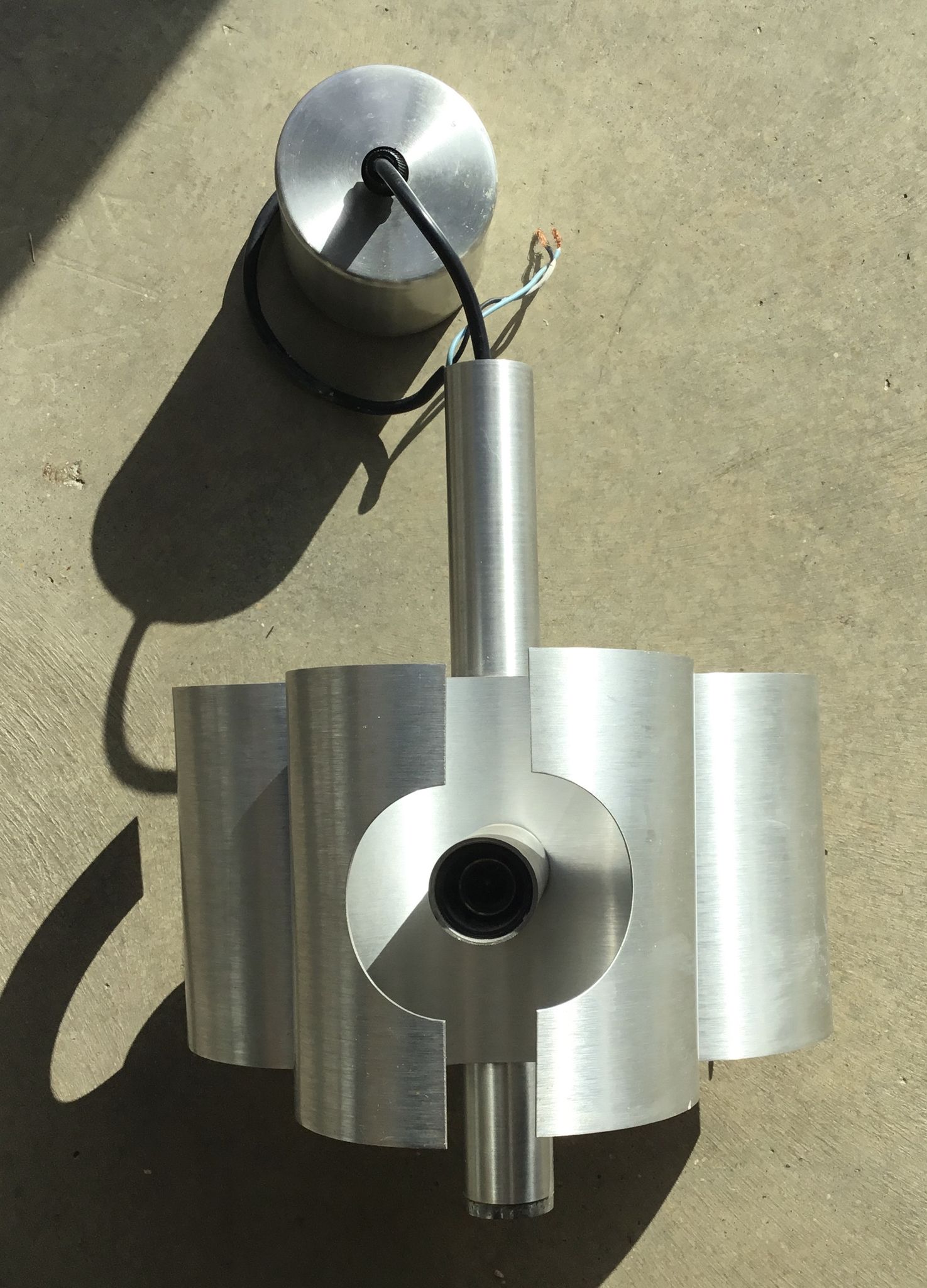 Space-age chandelier with 3 lights, brushed aluminium, 1970 design.