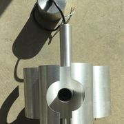 Space-age chandelier with 3 lights, brushed aluminium, 1970 design.