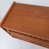 Commode bois et rotin vintage