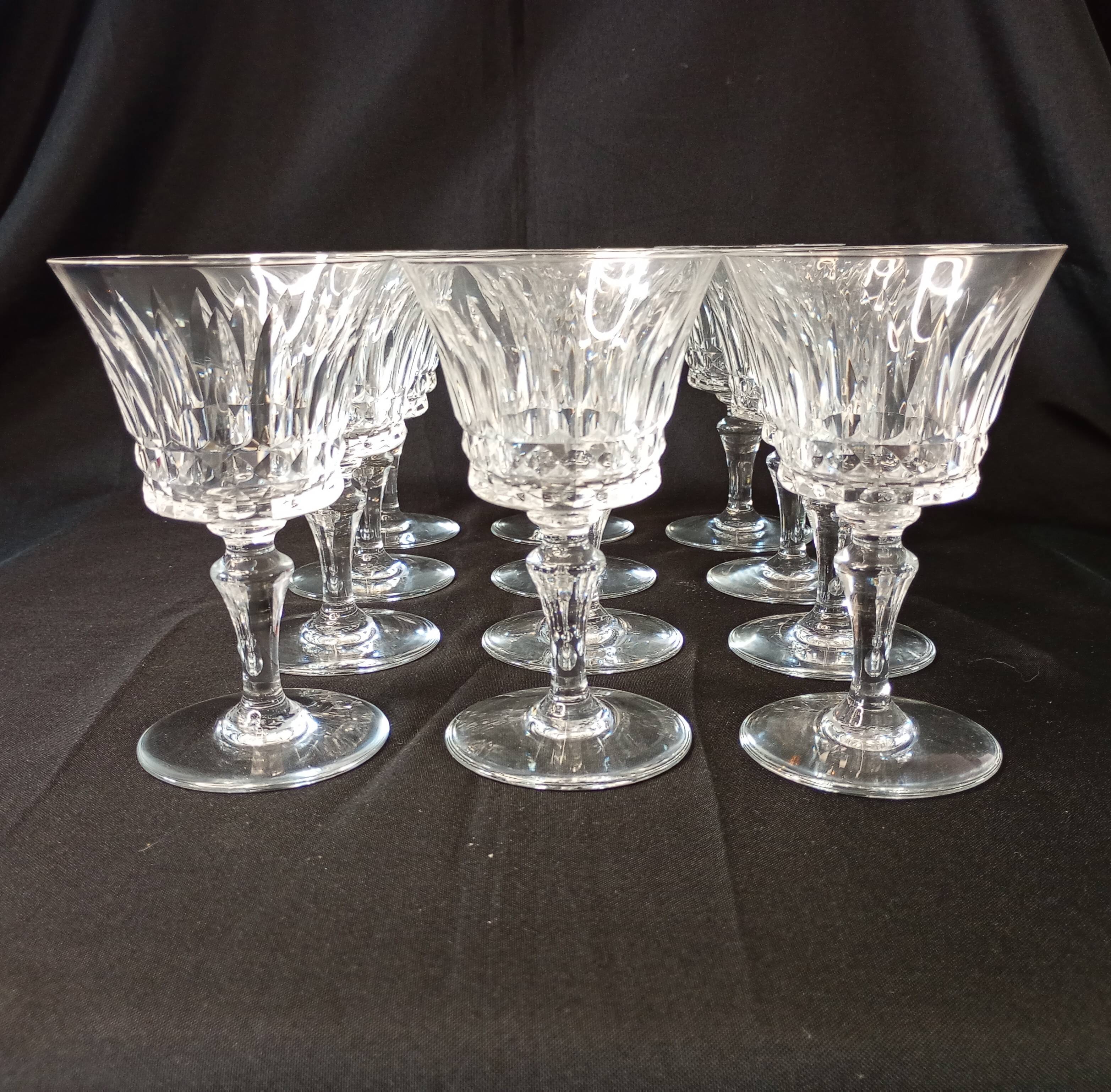 Set of 12 Baccarat Piccadilly Cut Crystal Red Wine Goblets