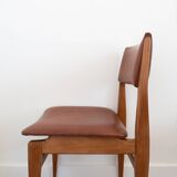 Pair of chairs in wood and brown skaï