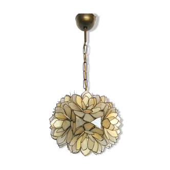 Vintage suspension with brass and capiz mother-of-pearl flowers, publisher Rausch Germany 1970