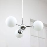 Vintage Italian Chrome and Opaline Sputnik Chandelier, 70s