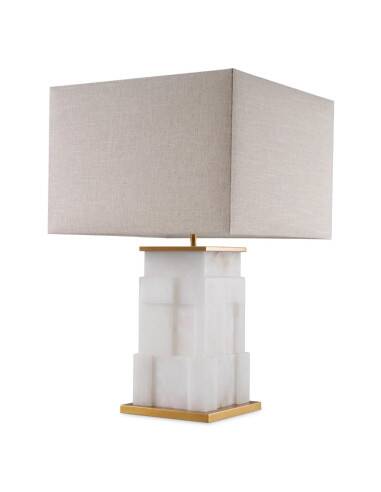 Pair of table lamps in alabaster and patinated brass