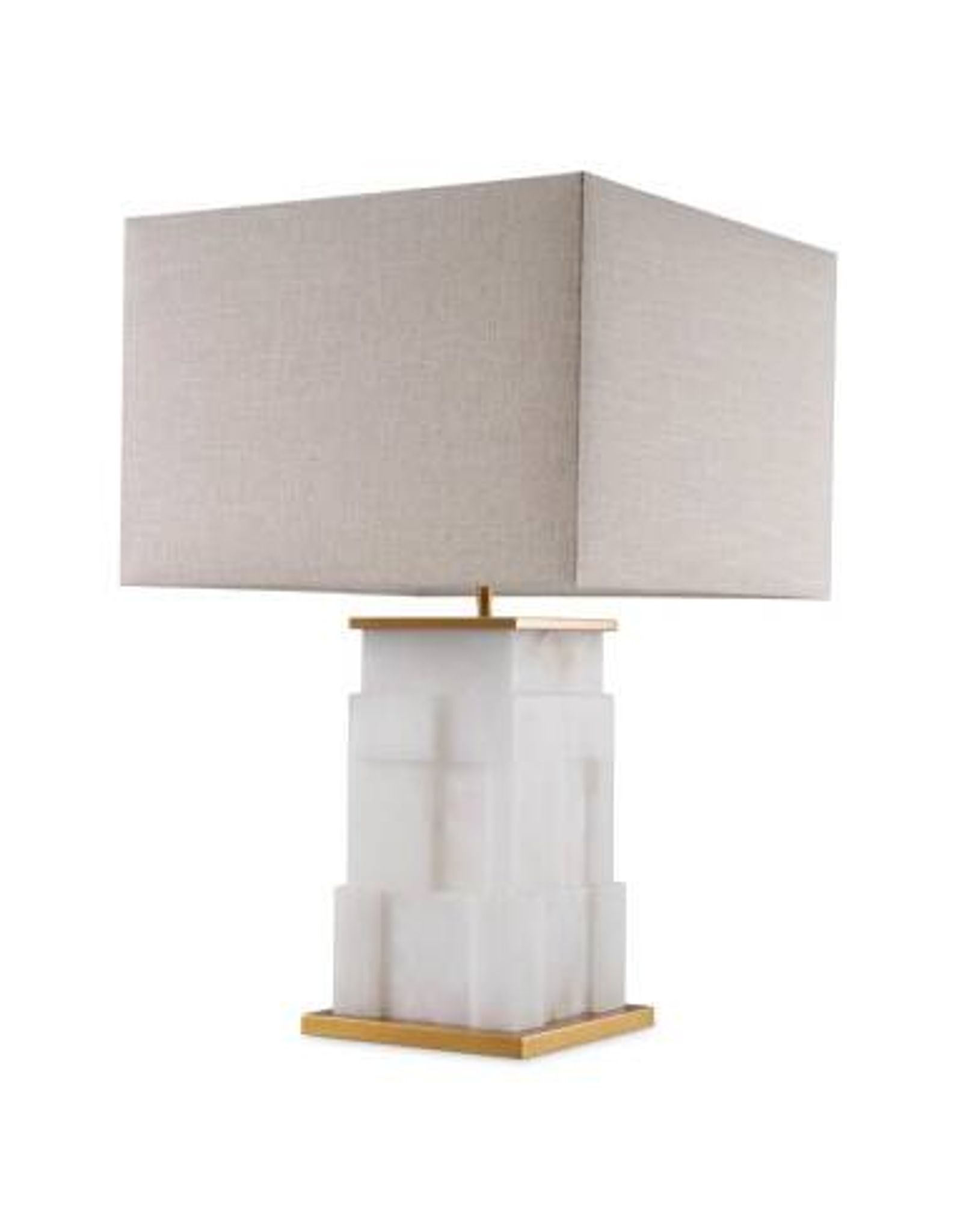 Pair of table lamps in alabaster and patinated brass