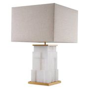 Pair of table lamps in alabaster and patinated brass