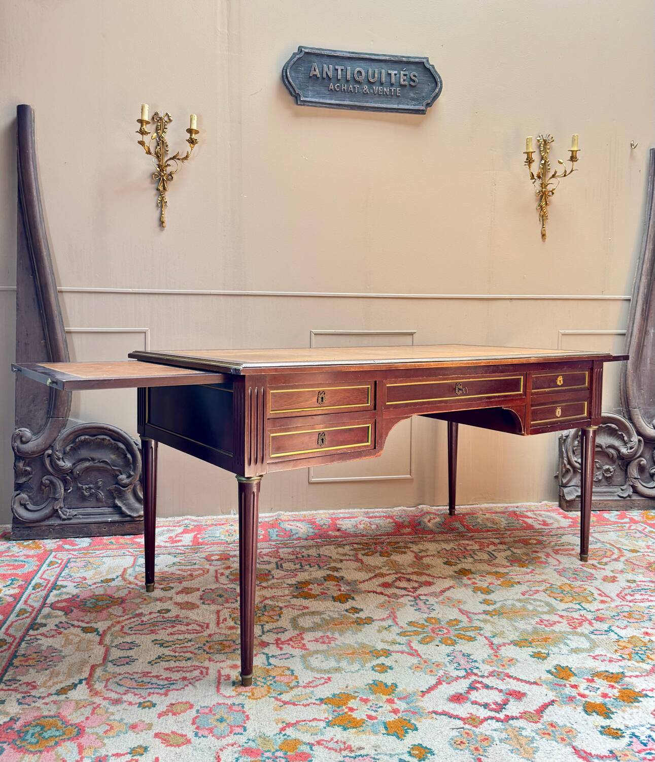 Louis XVI style double-sided mahogany desk, 19th century