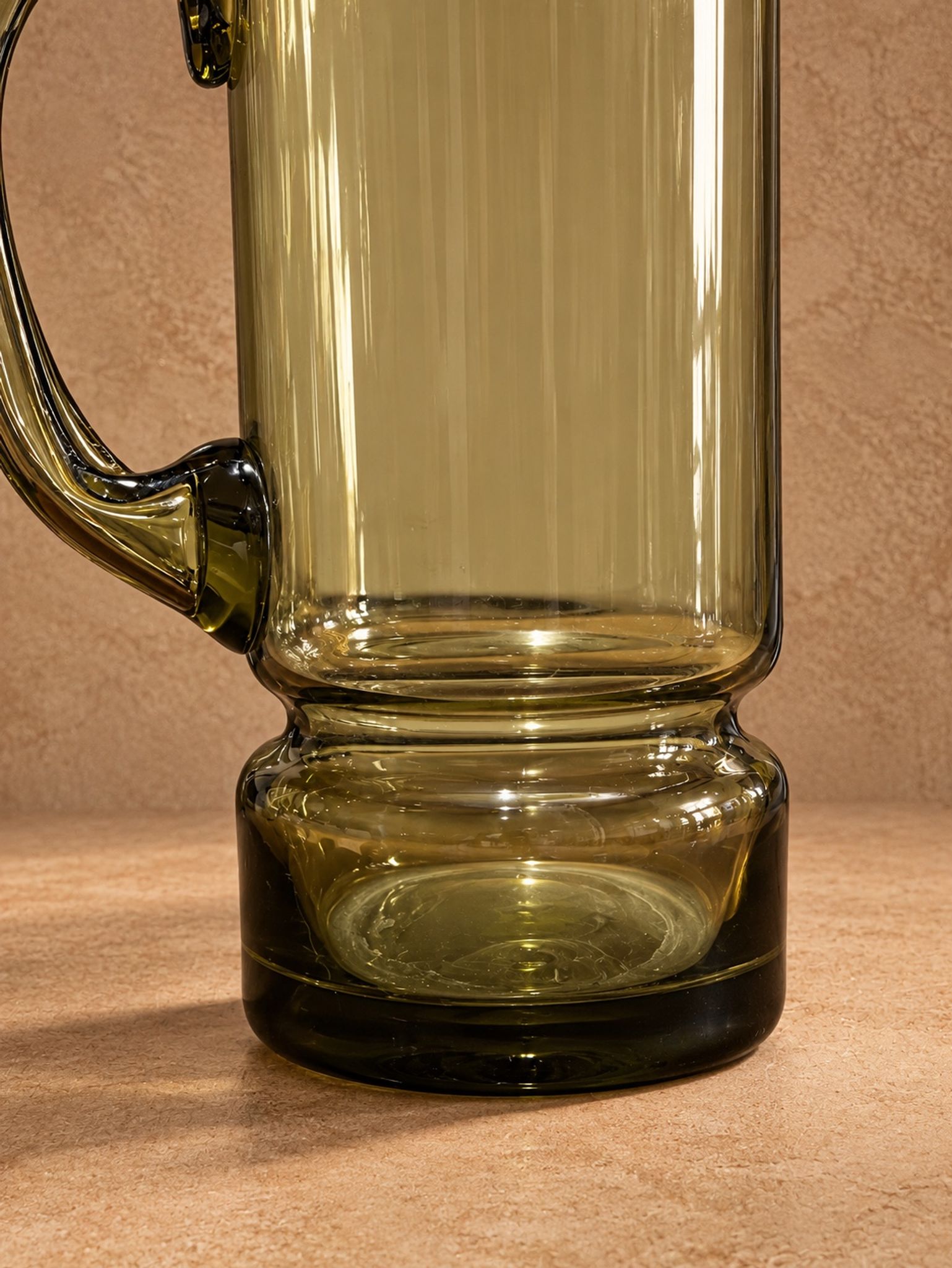 Vintage service in olive green tinted glass, Czechoslovakia, circa 1970.
