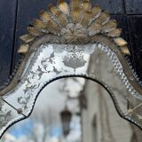Venetian Murano Glass Mirror, Gilded with Fine Gold, Engraved Mirror, Circa 1950