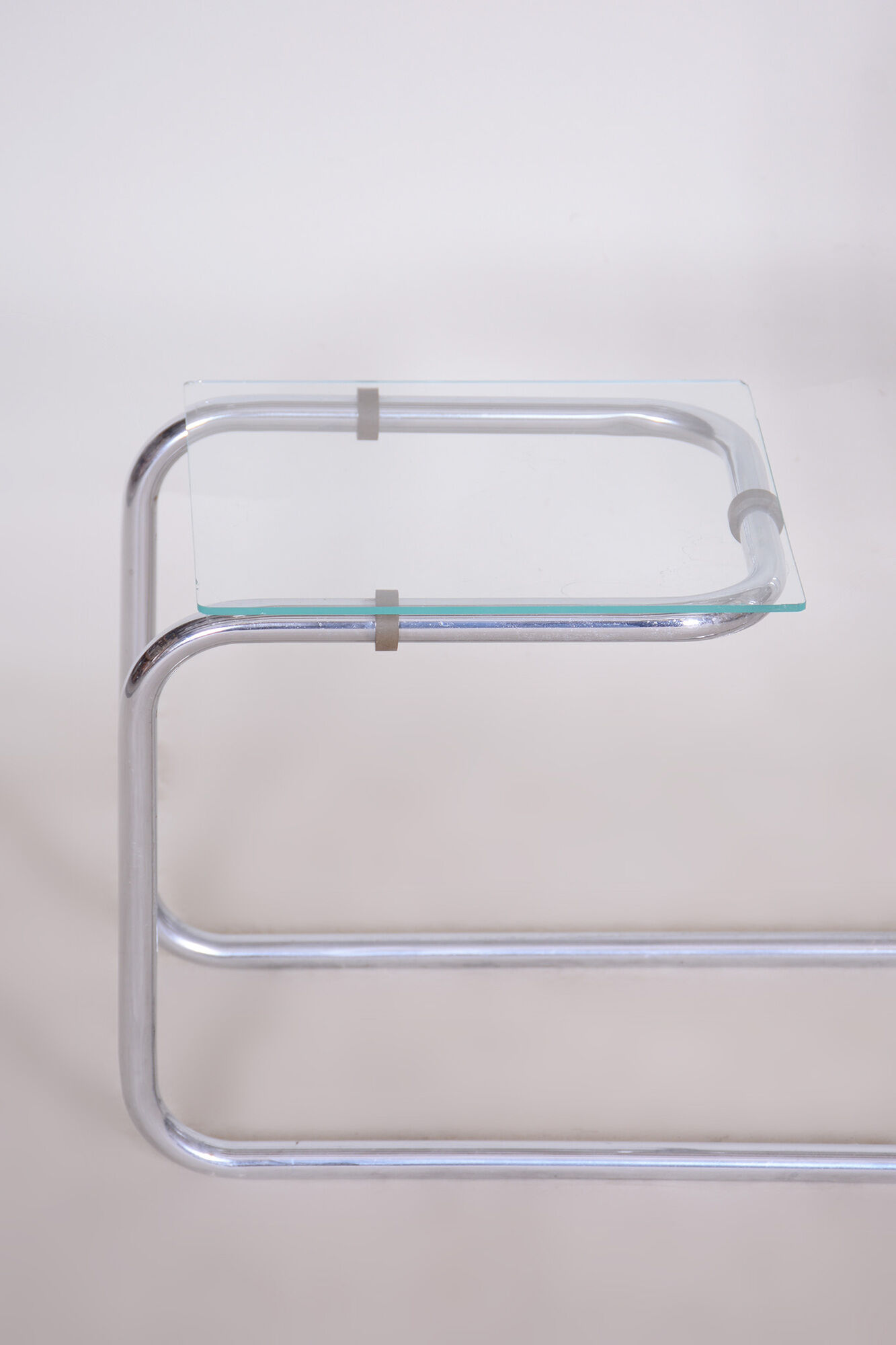 unusual bauhaus style chrome étagère, flower stand, glass, czechia, 1930s
