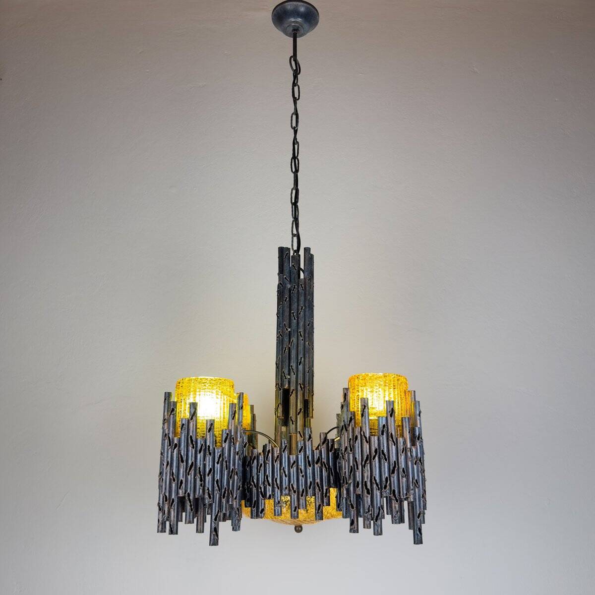Brutalist chandelier by Marcello Fantoni for Fantoni Studio, Florence, Italy, 1960s.