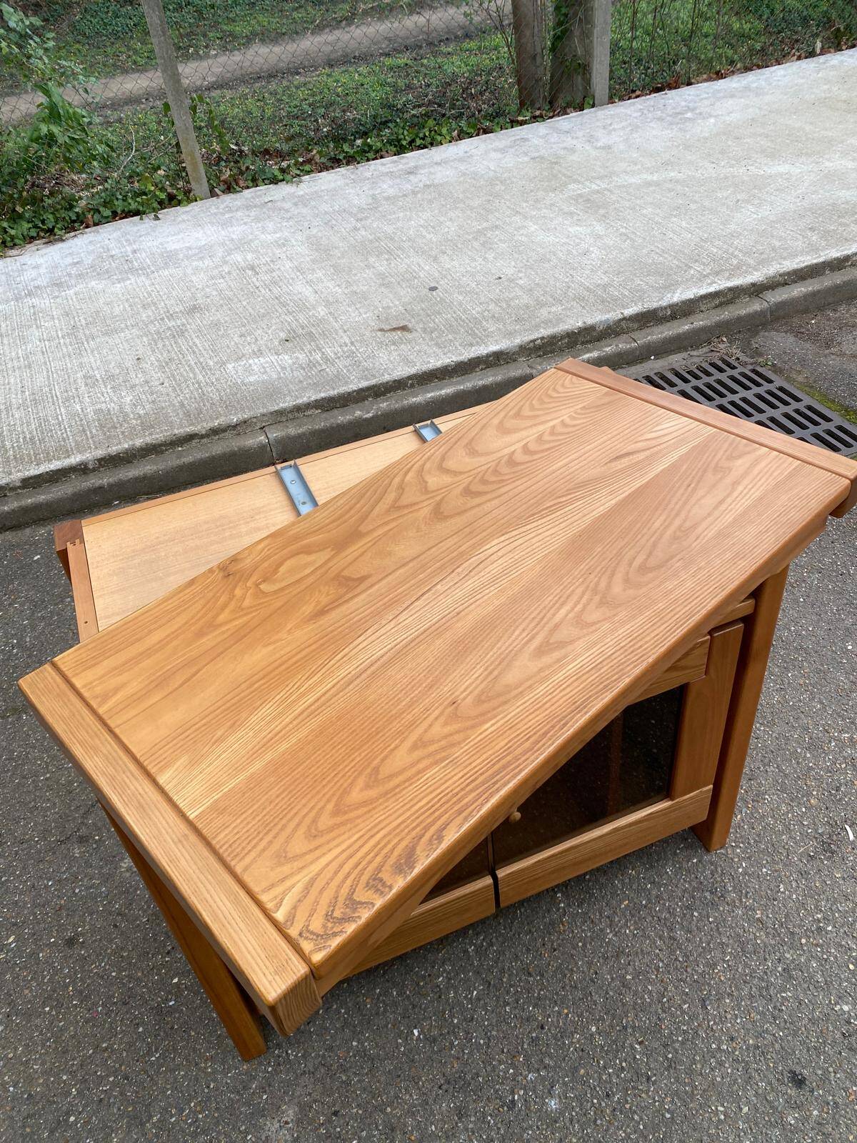 Glass-fronted Scandinavian oak sideboard from the 1980s.