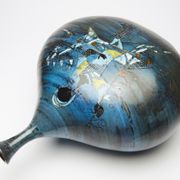 Large blue vase with ceramic rider by Jean de Lespinasse