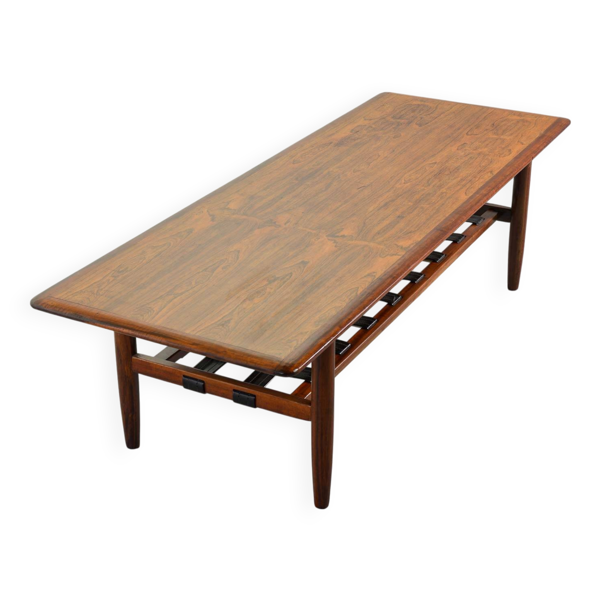 Topform Dutch Design Rosewood Coffee Table with Leather Magazine Holder 60s