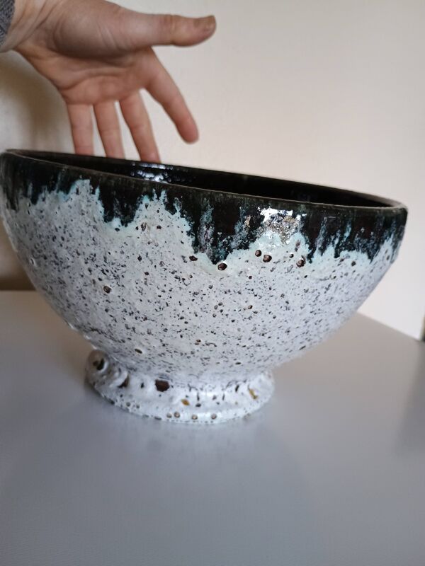 Coupe grès Accolay - glaçure lava noir & blanc