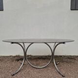 Vintage oval design table in smoked glass and chrome legs