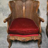 Pair of wooden and rattan armchairs, Louis XV style