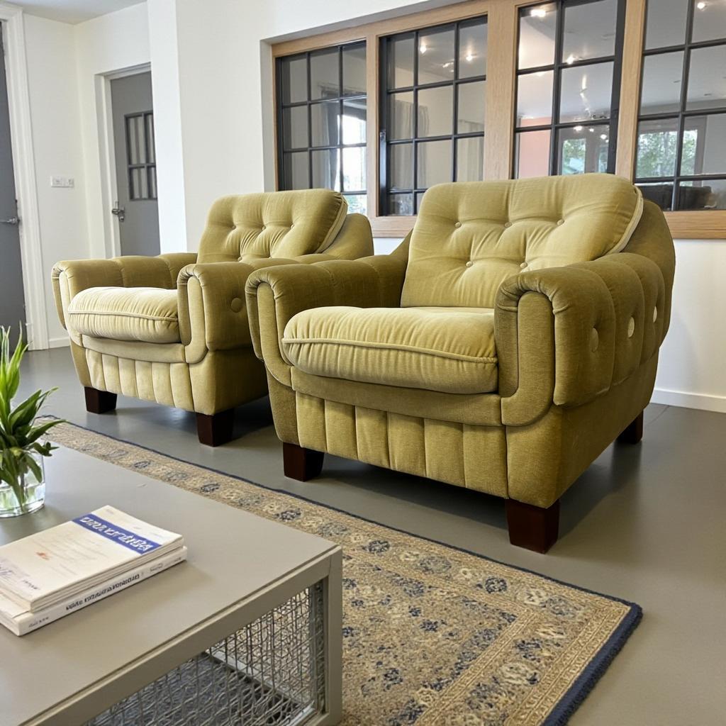 Set of 2 XL vintage single armchairs in space age style.