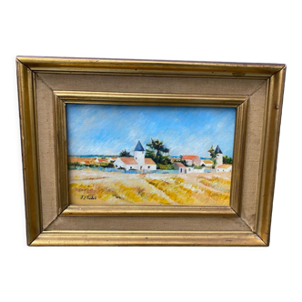 Oil on canvas landscape by j.-j. trichet xxth golden frame