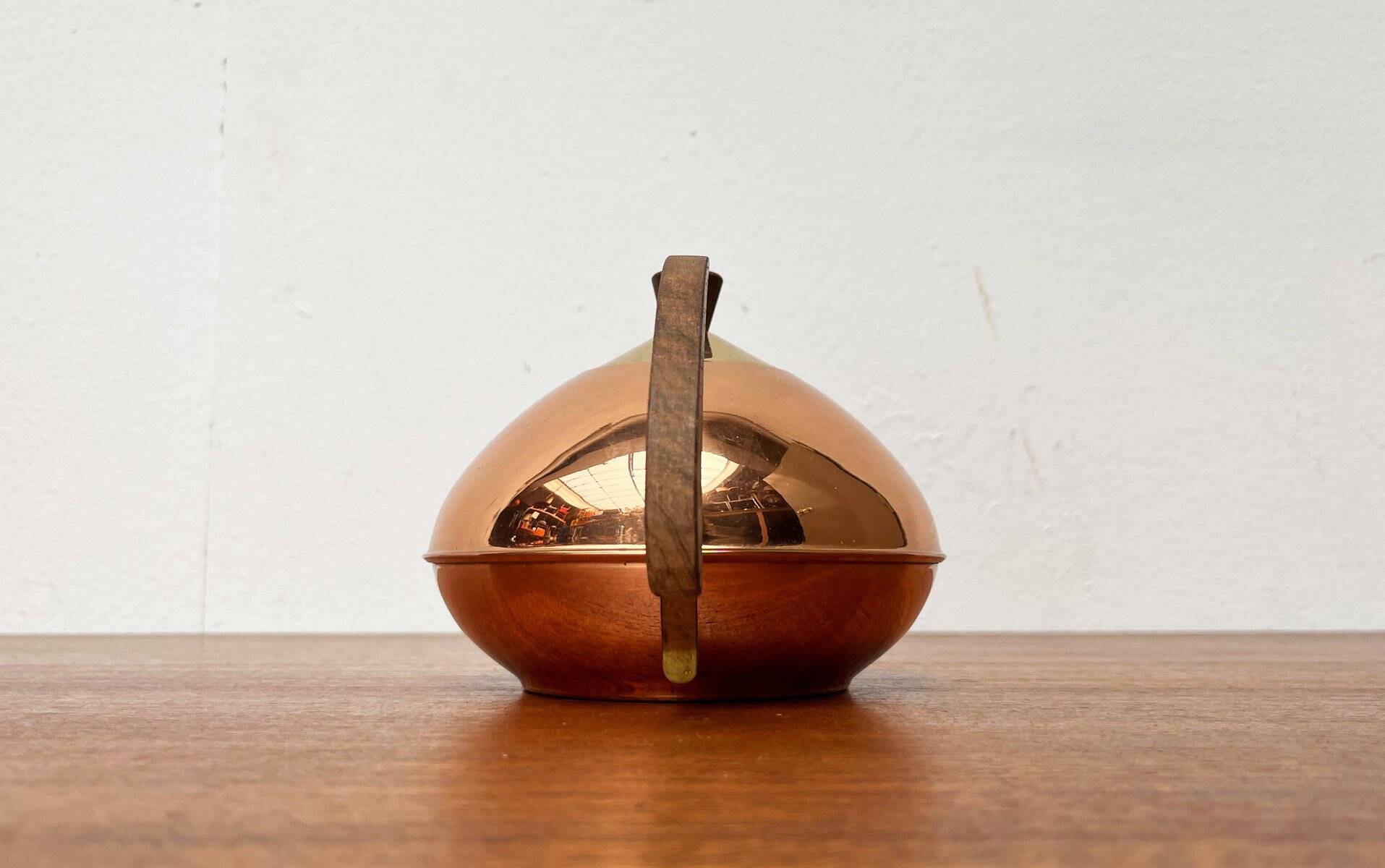 Metal and teak teapot from the mid-century, 1960s.