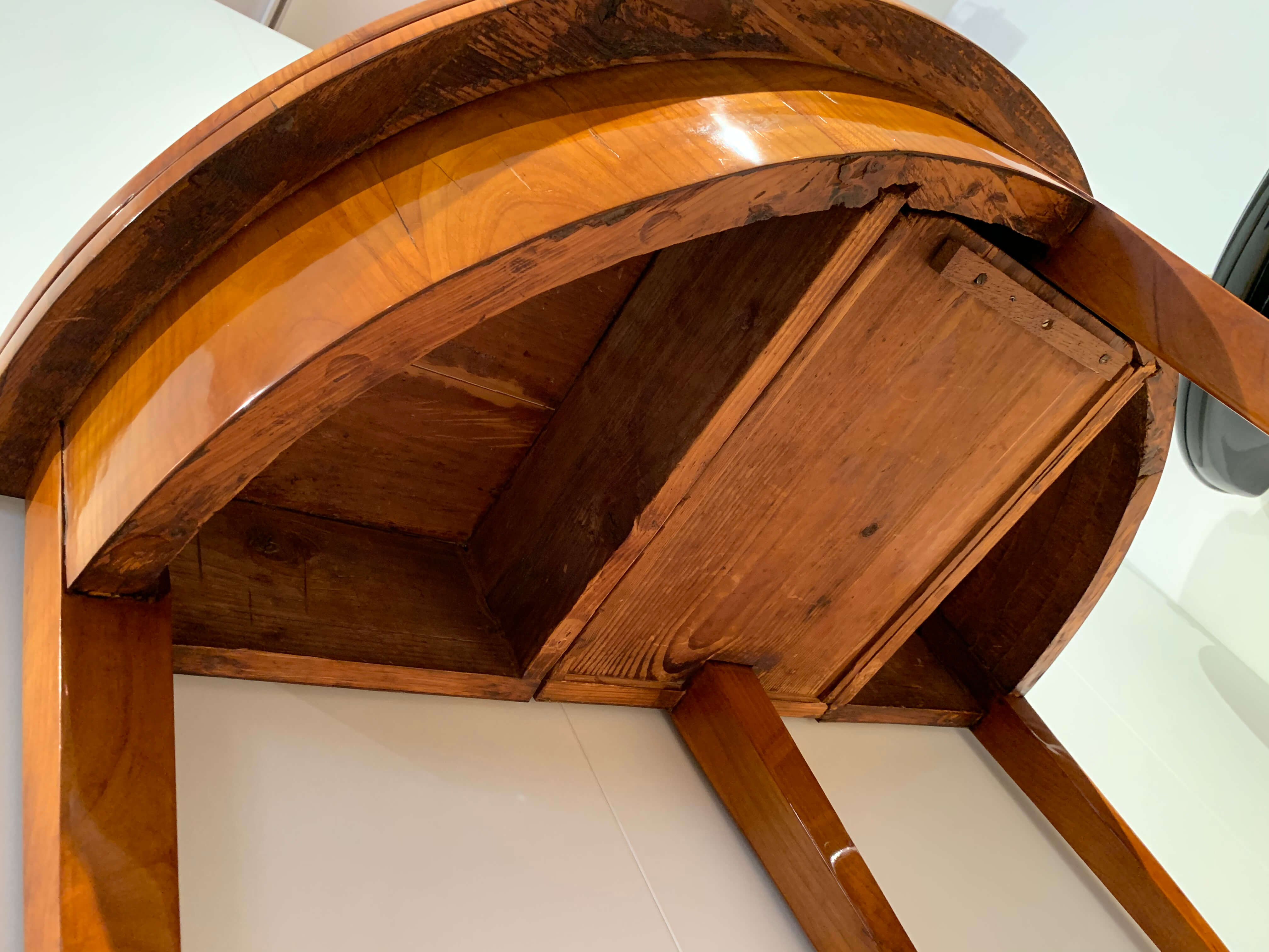 Biedermeier demi-lune fold-out table, cherry veneer, south germany, circa 1820