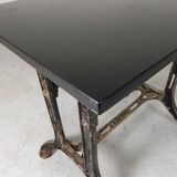 Industrial table, garden table with hard stone slab on cast iron frame, 1930s