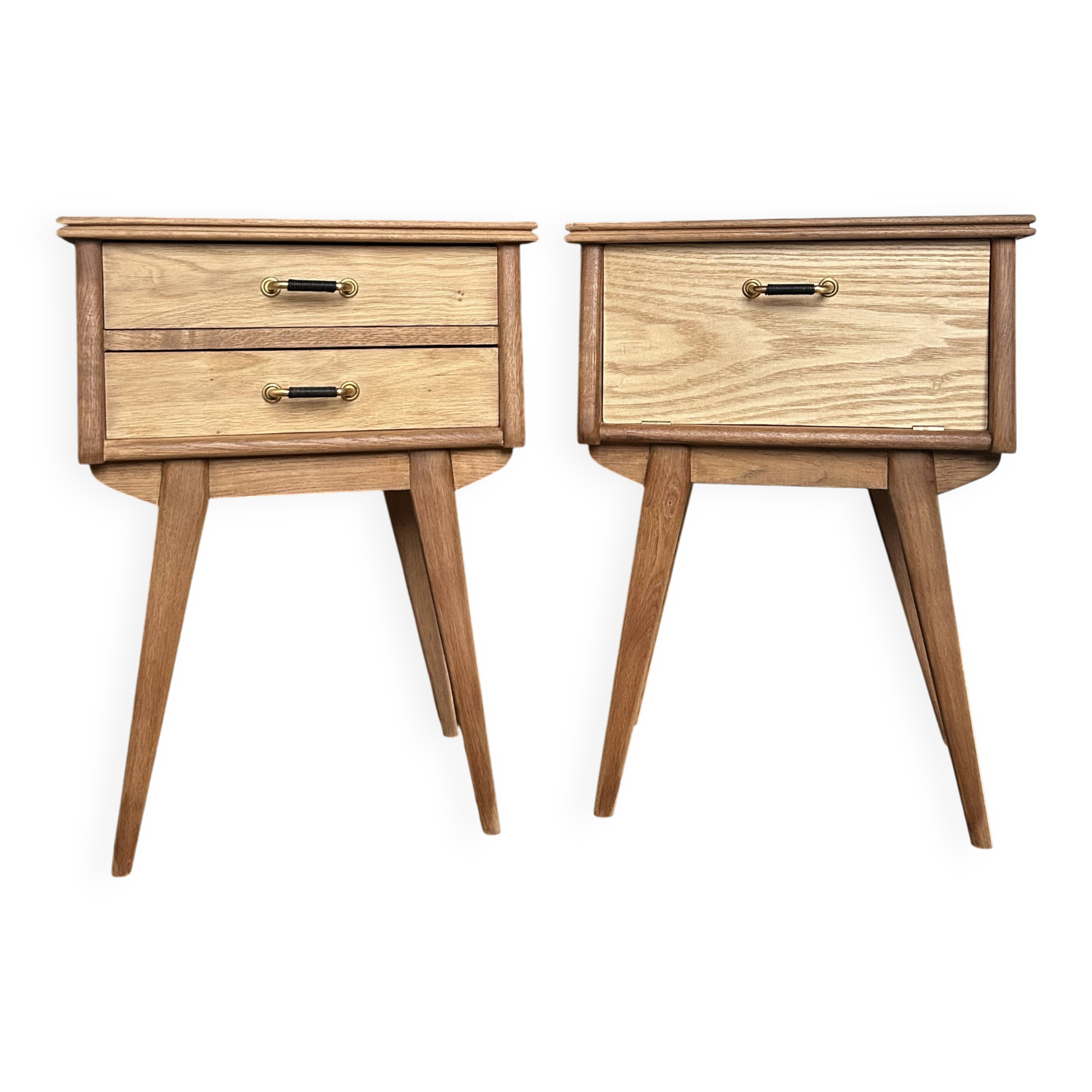 1950s bedside tables in solid oak