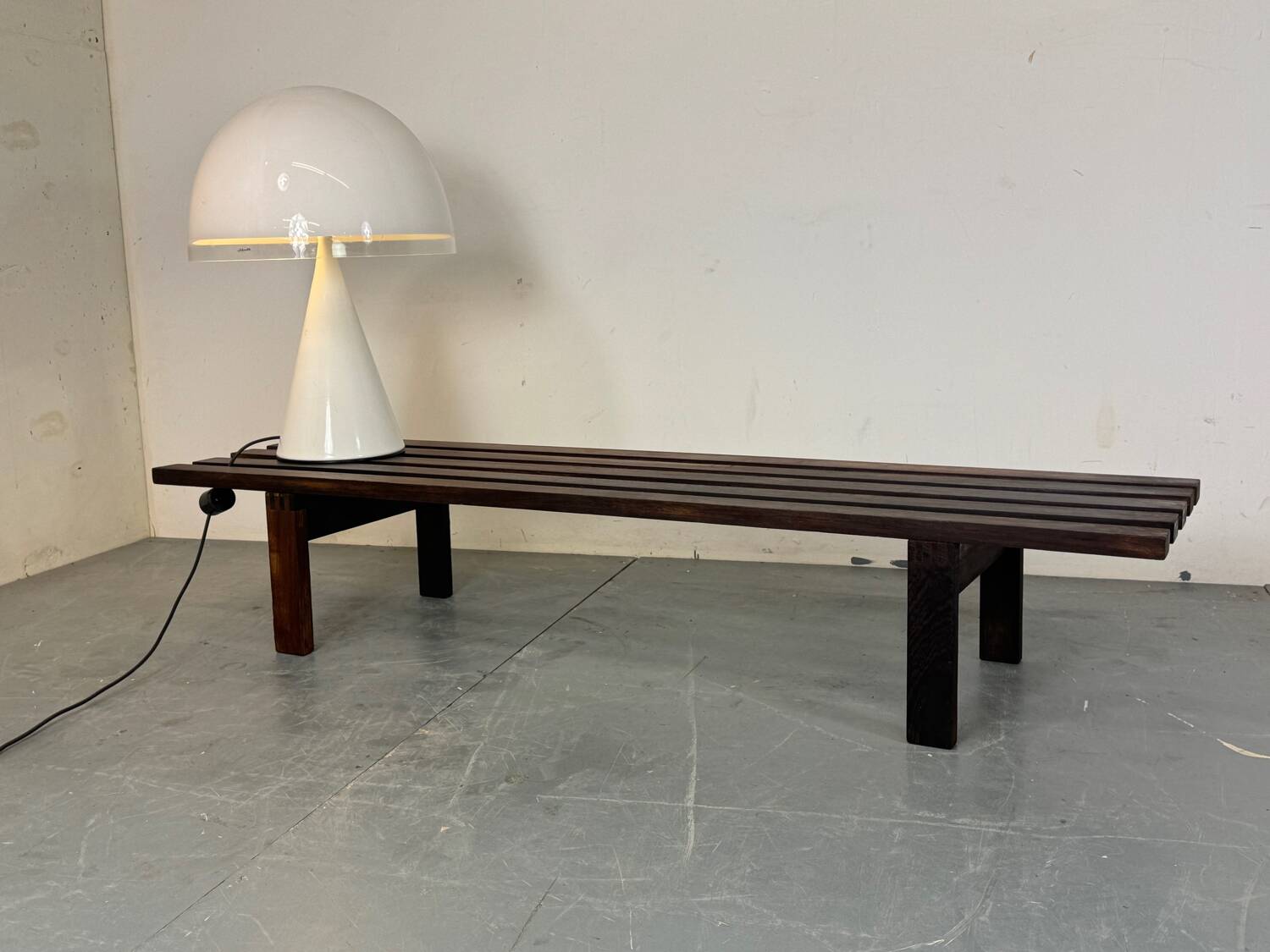 Mid-Century Modern Brown wood Slatted coffee table bench, 1970s