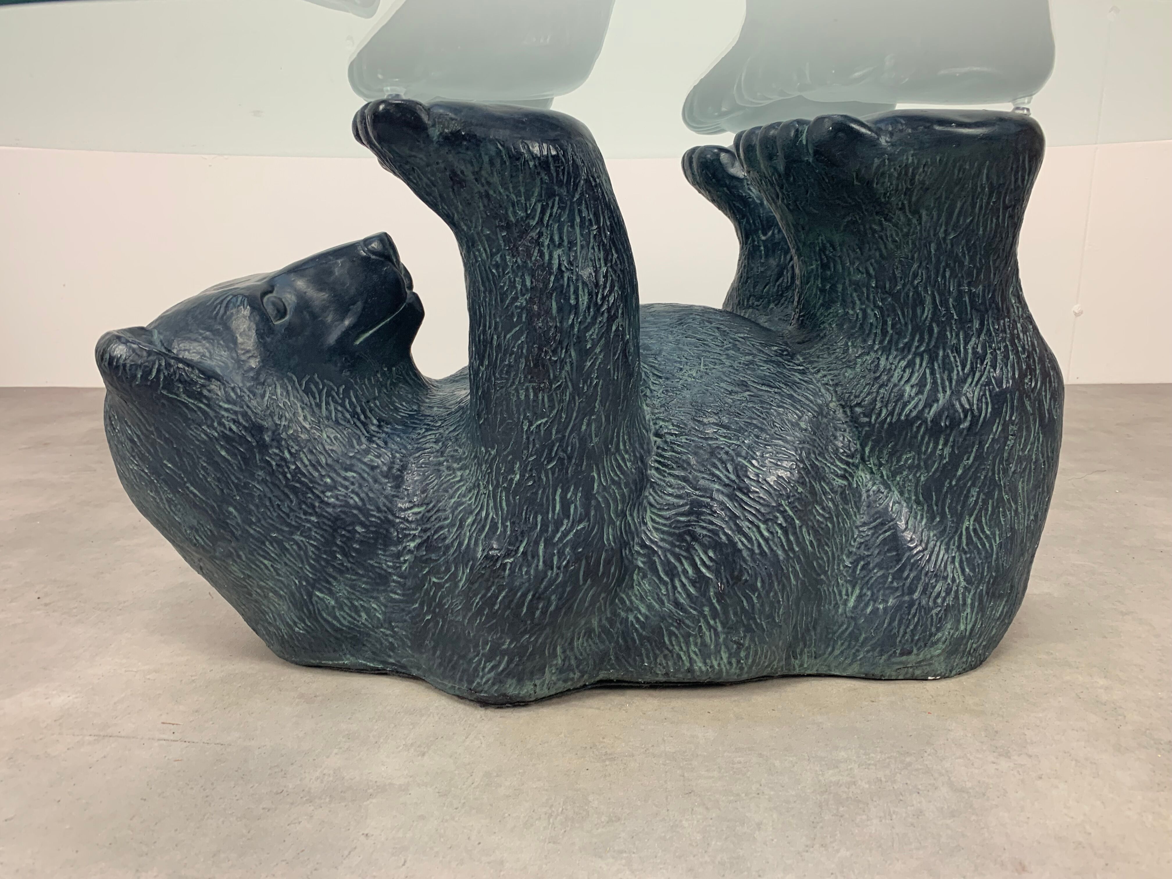 Bear coffee table, vintage glass top