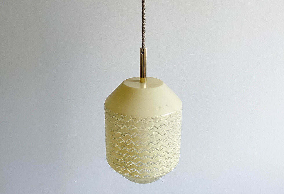 Hanging lamp yellow globe chiseled