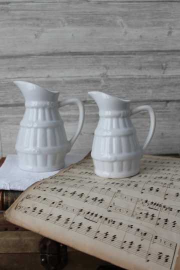 2 old french pitchers in white ceramic, circa 1960