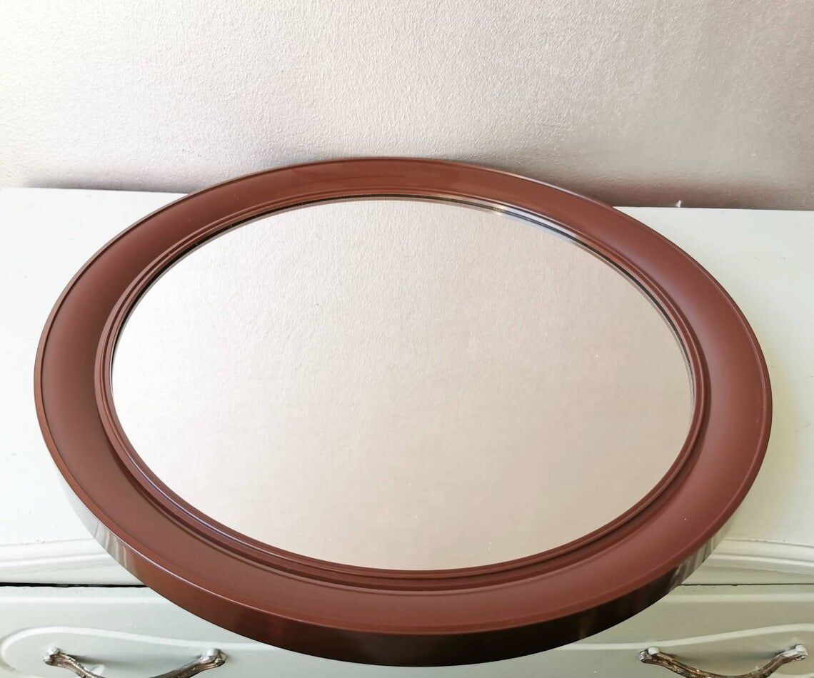 Round brown mirror plastic 80 years diameter 35cm