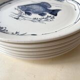 Set of 6 vintage GIEN France fish plates, flat plates with fishing decor