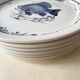 Lot de 6 assiettes à poisson GIEN France vintage, assiettes plates à décor de pêche