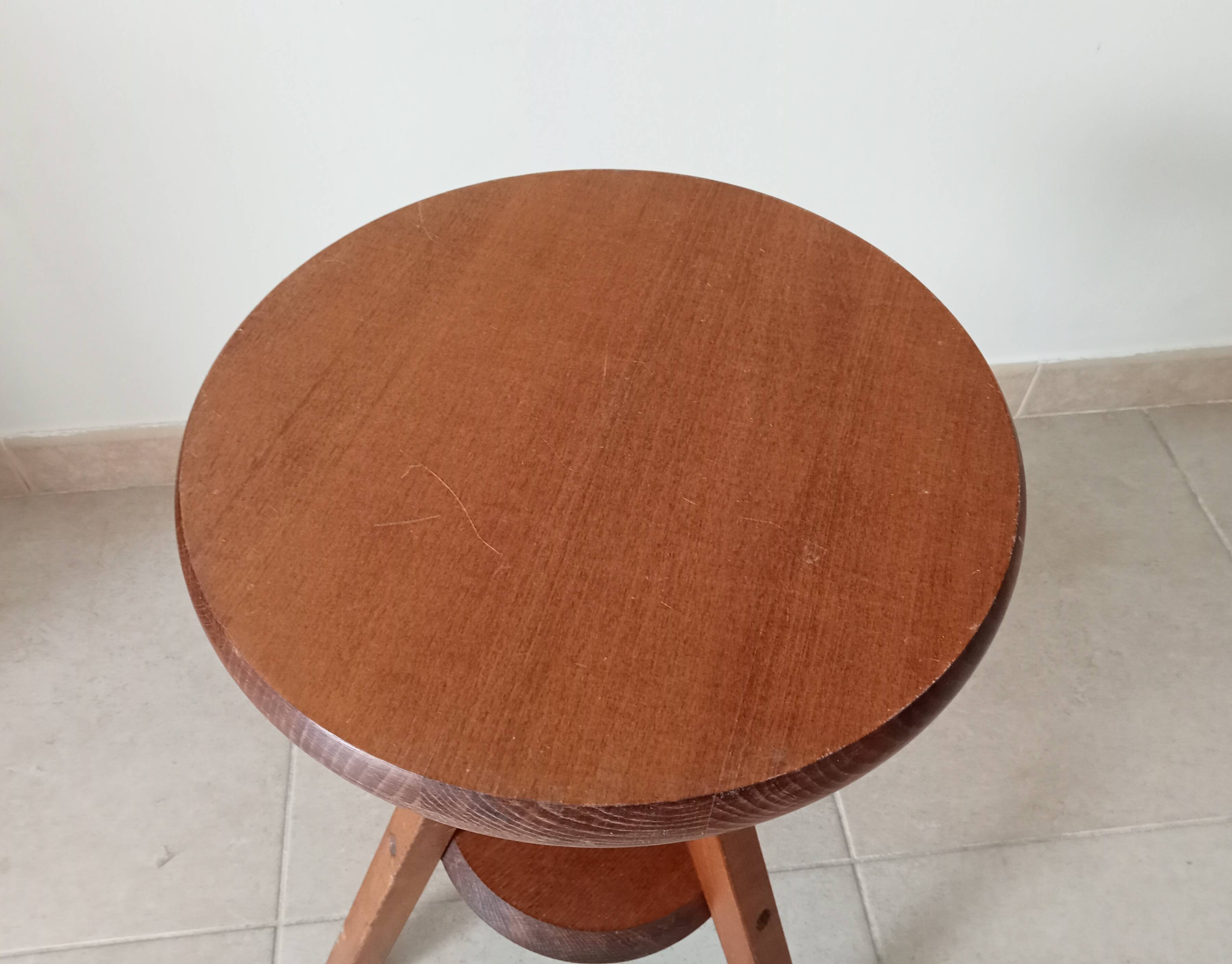 Vintage screw stool in solid oak