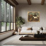 Tableau ancien du 18ème siècle, paysage avec chien