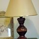 Pair French Mid Century Turned Wood Table Lamps With Beige & Gold Shades 3247