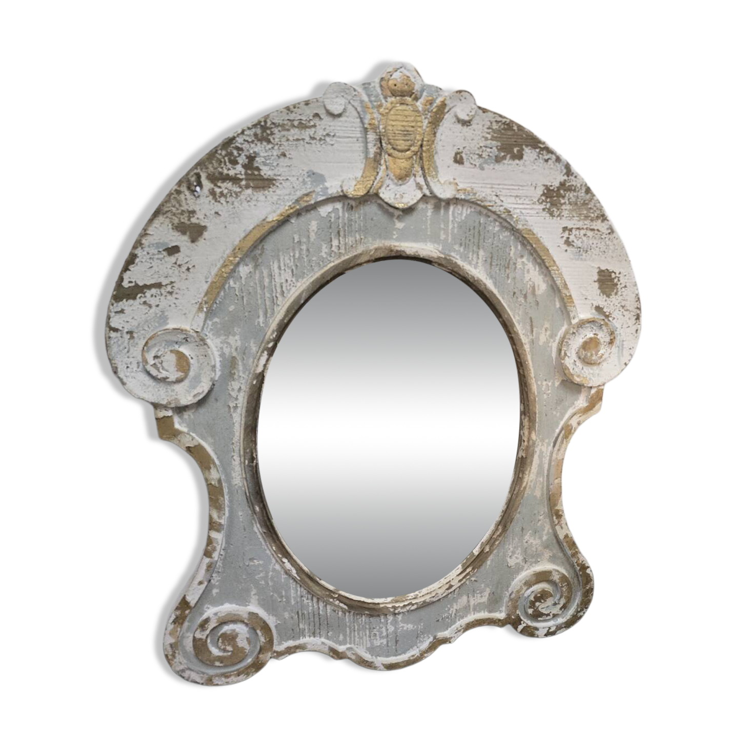 Miroir œil de boeuf en bois patiné
