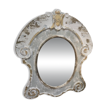 Miroir œil de boeuf en bois patiné