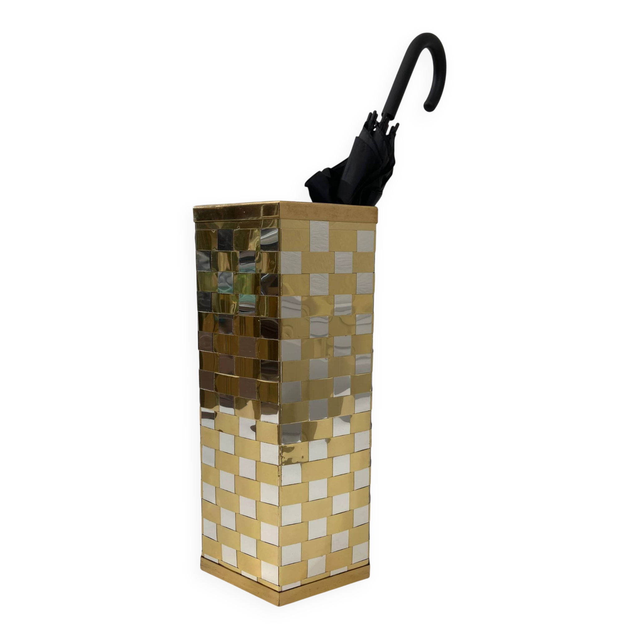 Hexagonal two-tone umbrella stand in the Italian style of Willy Rizzo from the 1970s.
