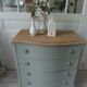 Commode vintage vert de gris, 4 tiroirs, plateau bois