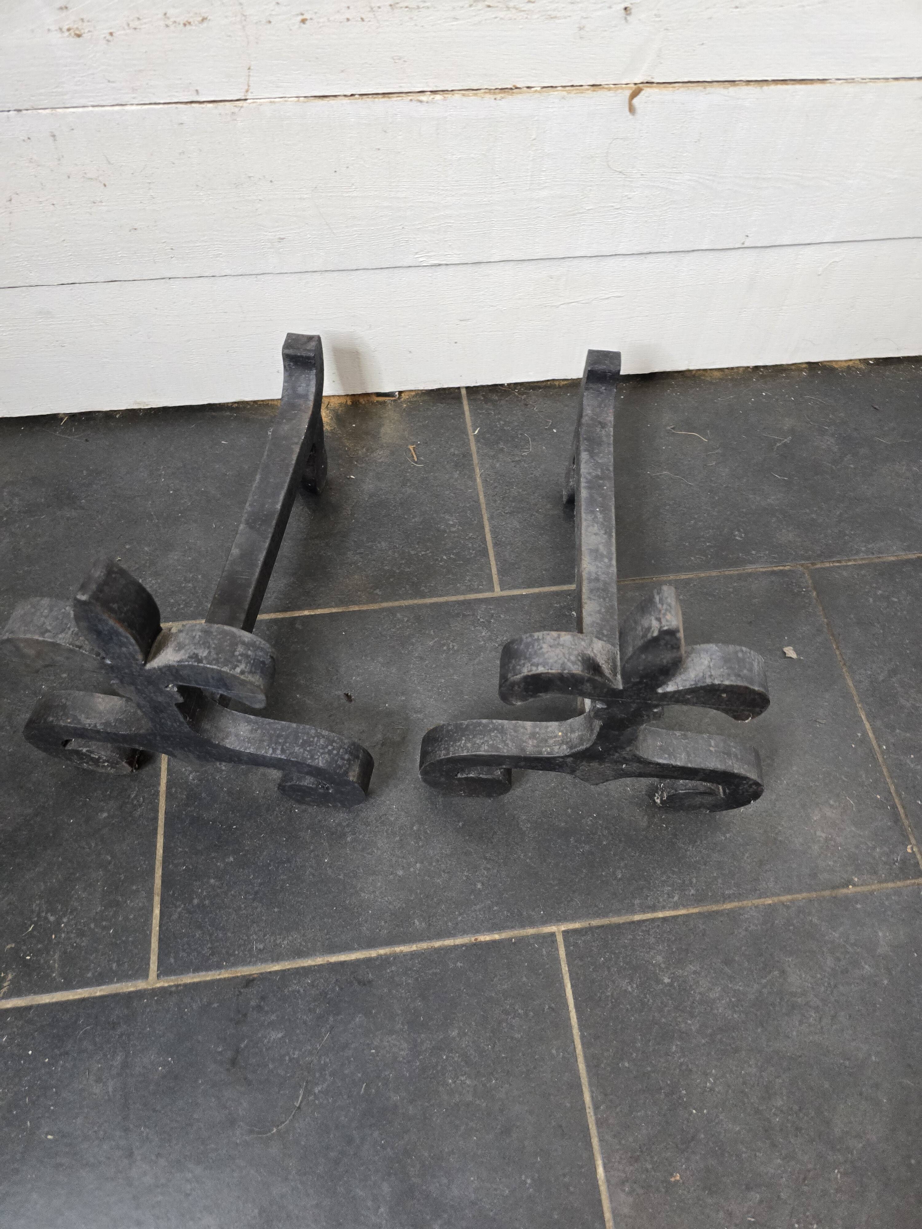 Pair of wrought iron andirons