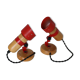 Paire d'appliques bois et métal rouge