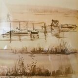 Watercolor signed gaston belmon