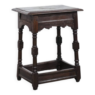 Antique English oak joint stool from the 18th century