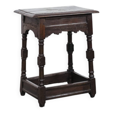 Antique English oak joint stool from the 18th century