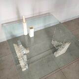 Travertine and glass coffee table