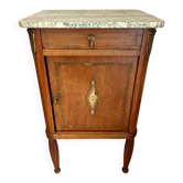 Antique bedside table in wood and marble – adorned with gilded brass ornaments –