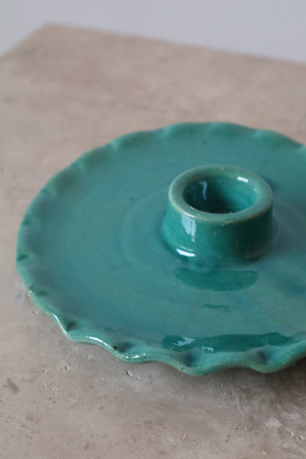 Turquoise blue serrated ceramic candle holder