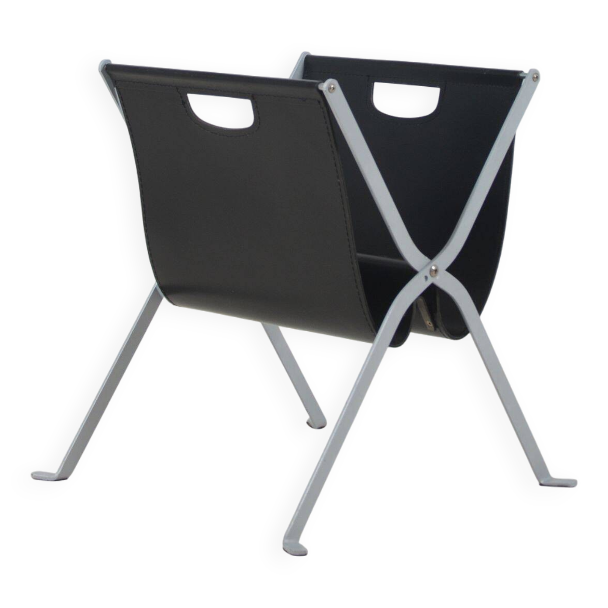 Italian folding magazine holder with saddle leather, 1970s